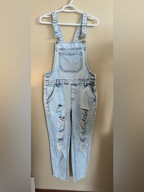 Light Wash Distressed Denim Overalls